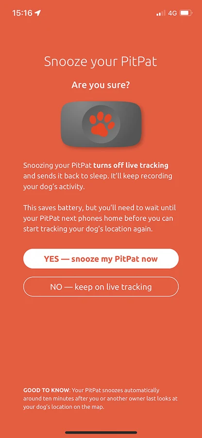 Setting to snooze the PitPat in app